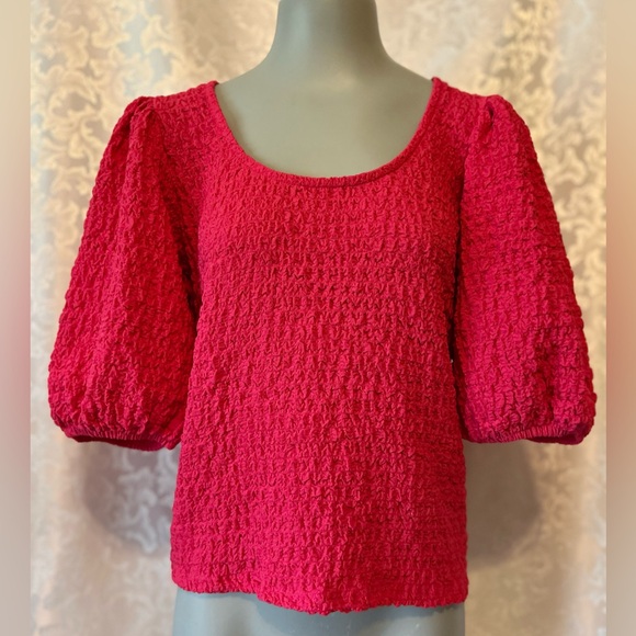 Anthropologie Tops - Anthropologie Maeve Textured Balloon-Sleeve Top In Pink, Large
